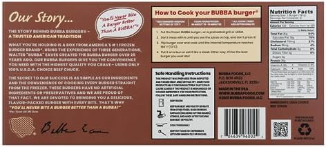 Bubba Burger, Frozen Beef Burger Patties, Original, USDA Choice Beef Chuck, 2 lb, Pack of 6