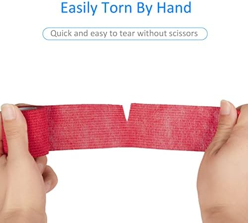 24 Pack Self Adherent Cohesive Wrap Bandages Non Woven Cohesive Bandage Elastic Self Adhesive Bandage Wrap Sports Athletic Tape First Aid Tape for Wrist Ankle Pet Vet Wrap Grip Cover 2 inch (Red)