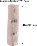 Elastic Bandage Wrap with Clips Fasteners Adhesive Bandaging Stretch Tape Rolls for First Aid Measures Outdoor Sports 6Inch x 15Ft