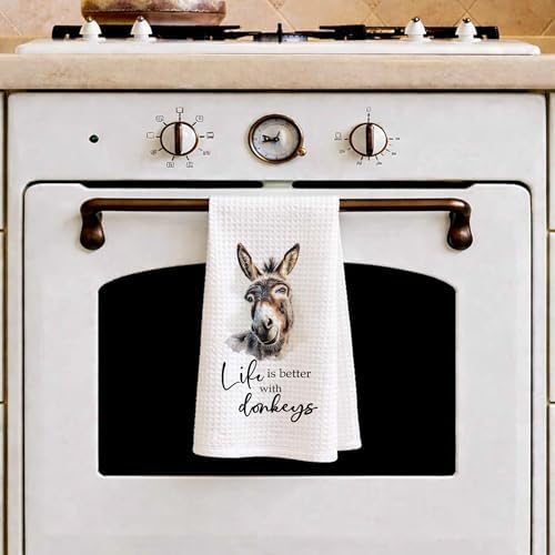 Donkey Kitchen Towels, Life is Better with Donkeys Decorative Dish Towels Gift for Bathroom Kitchen Farmer, Rustic Farmhouse Funny Hand Tea Bar Towel for Home Apartment Dorm Farm 16x24in