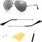 Replacement Temple Tips Temple Arms for Ray-Ban Aviator RB3025 3025 Sunglasses Repair Kit，Screws/Screwdriver/Sunglasses Bag,Black