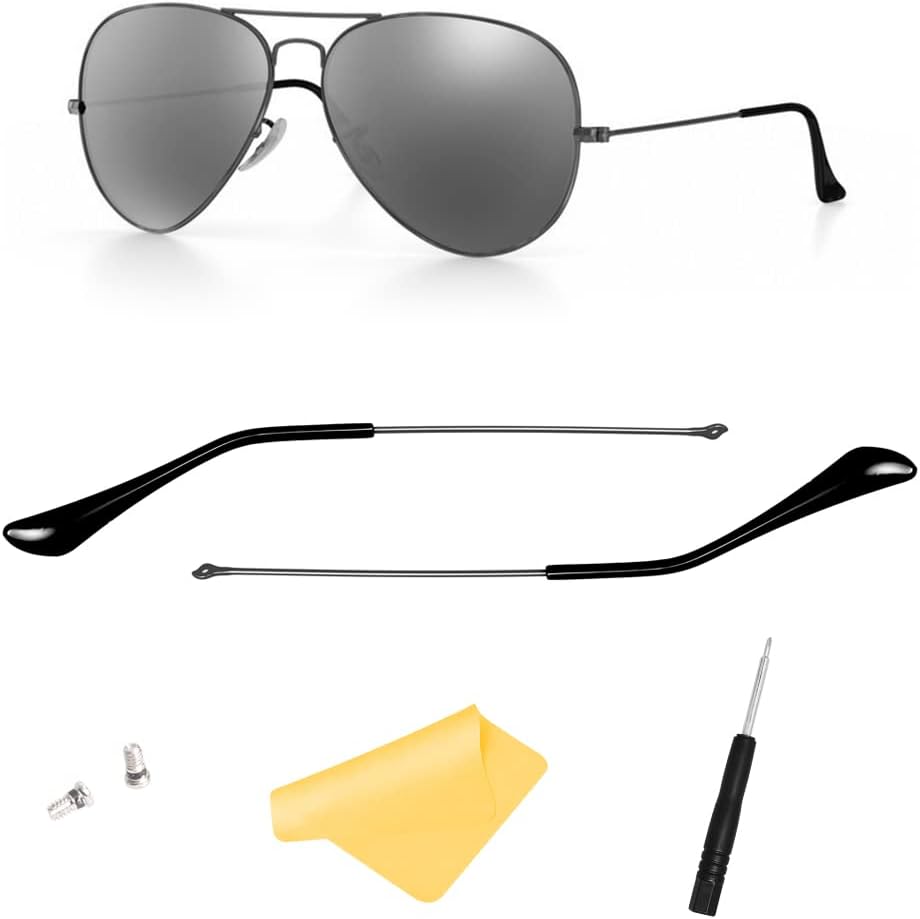 Replacement Temple Tips Temple Arms for Ray-Ban Aviator RB3025 3025 Sunglasses Repair Kit，Screws/Screwdriver/Sunglasses Bag,Black