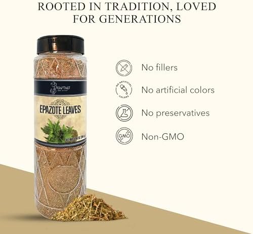 Pontino Dried Epazote Leaves - Dry Epazote Seasoning for Beans, Soup, Scrambled Eggs, Grilled Meat - All Natural & Non-GMO - 6.87oz (195g)