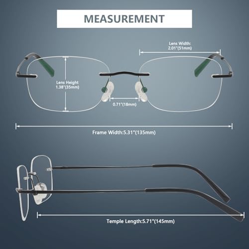 Eyekepper Titanium Rimless Reading Glasses Frameless Rectangle Oval Readers Women Men Gold +1.75
