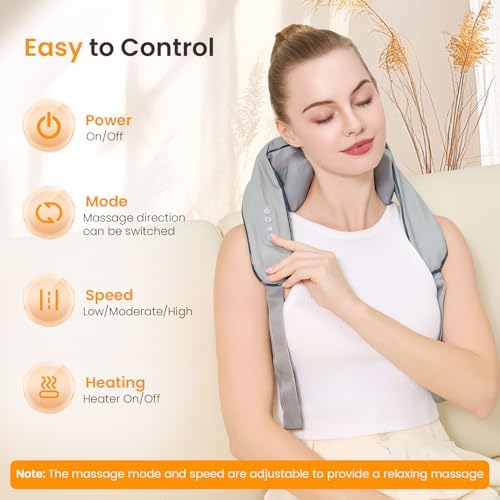 4D Wireless Deep Tissue Kneading Neck Massager with Heating Function, Shiatsu and Shoulder Massager Pillow,Back and Leg Pain Relief, Body Muscle Pain Relief, Perfect Gifts for Men Women. (Grey)