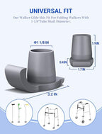 Walker Ski Glides, 4 Pack 1-1/8 inch Universal Fit Walker Accessories for Folding Walkers, Mobility Aid Accessory for Seniors, Walker Feet Replacement (Grey)
