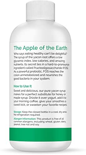 Organic Yacon Syrup - 100% Pure Paleo-Certified Prebiotic Fiber, Natural Sweetener, Non GMO, Pure Yacon Root Superfood - Natural Diet Aid (8 fl oz)