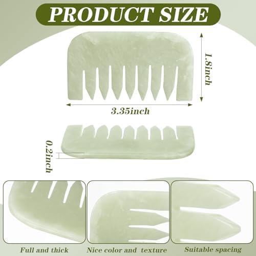 Geiserailie 2 Pcs Jade Combs Esthetician Supplies Massage Stone Hair Gua Sha Scraping Scalp Comb Facial Massage Tool Handheld Head Tools Head Caring Therapy Mother's Day for Women(Square Style)