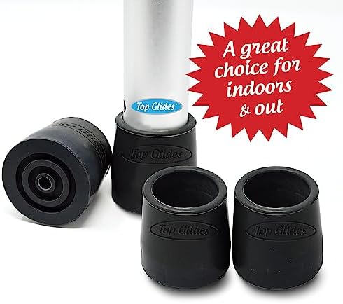 Top Glides Steel-Reinforced Walker, Commode, and Bath Bench Replacement Rubber Tips, Black, 1 1/8" (Pack of 4) …