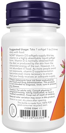 NOW Supplements, Vitamin D-3 400 IU, Strong Bones*, Structural support*, 180 Softgels