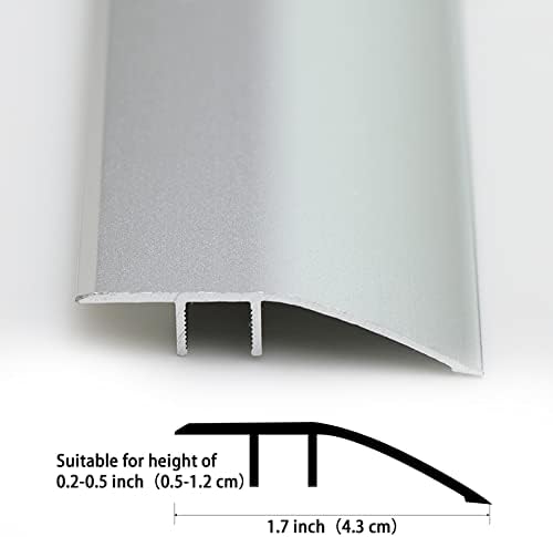 Trimold Aluminum Floor Transition Strip, Suitable for Doorways Threshold Ramp Tile Laminate Planks, Bridge The Height Between 0.2-0.5 Inch (2.9Ft x 1.7In, Matte Silver)