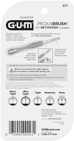 GUM Proxabrush Go-Betweens - Ultra Tight- Interdental Brushes - Soft Bristled Dental Picks for Plaque Removal Health - Safe for Braces & Dental Devices, 10 Count (Pack of 4)