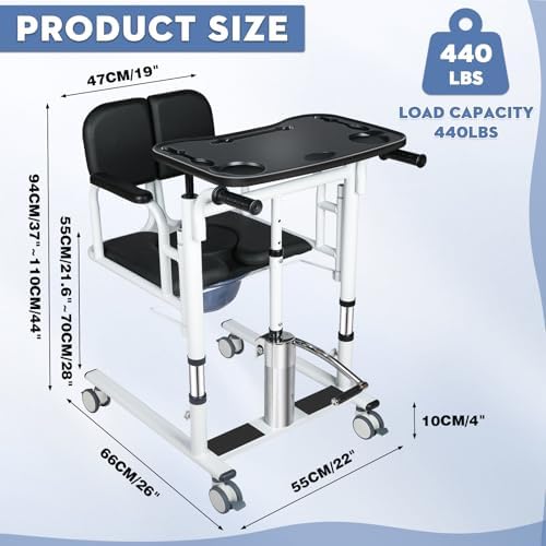 Patient Lift Transfer Chair for Elderly and Home, Portable Adjustable Height Lift Nursing Wheelchair 180° Split PU Leather and Thickened Sponge Seat