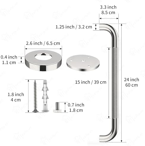 2 Pack 24 Inch Shower Grab Bar with Anti-Slip Grip, iMomwee Chrome Stainless Steel Bathroom Grab Bar Handle, Shower Balance Bar, Safety Hand Rail Support, Handicap Elderly Senior Assist Bath Handle