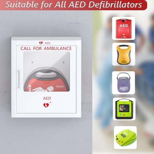 AED Defibrillator Cabinet Fits All Brands of AED, Clear Window Storage Cabinet with Handle & Snap Lock, for Home, Office, Hospital and Public Places, 14.2 x 7.9 x 15.8 Inch