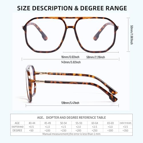 Oversized Square Reading Glasses for Women/Men, Large Aviator Anti Blue Light Reader, Big Frame Anti Glare Eywear