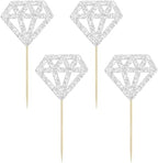 24Pcs Diamond Ring Cupcake Toppers Silver Glitter Diamond Wedding Ring Cupcake Picks for Marriage Engagement Anniversary Valentines Party Cake Decorations Supplies
