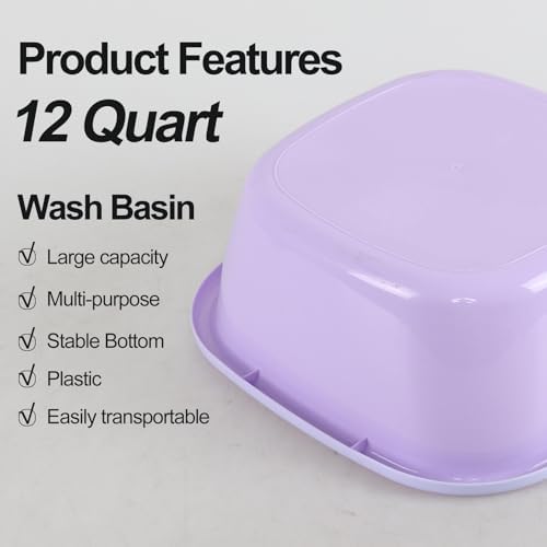 4-Pack 12 Quart Plastic Wash Basin/Dish Pan Tub, Colored Dish Washing Basin