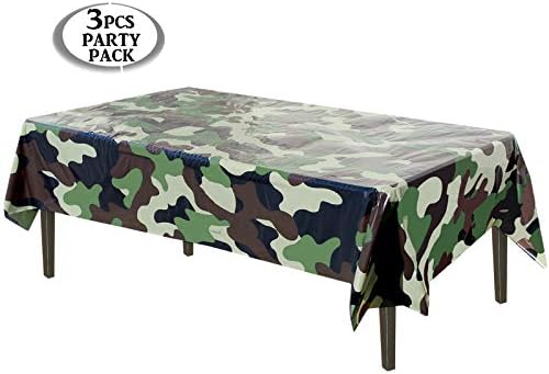 AnapoliZ Army Plastic Tablecloth | 3 Pcs Pack (54” Inch Wide x 102” Inch Long) | Rectangular Camouflage Table Cover | Military Party Table Decorations | Camo Party Plastic Table Cover