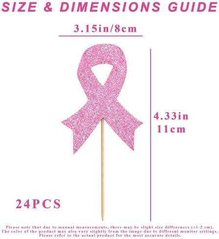 Breast Cancer Cupcake Toppers, 24 Pack Pink Ribbon Cupcake Decorations for Breast Cancer Awareness Month, Paper Breast Cancer Awareness Cupcake Toppers for Fundraisers, Events & Support Parties
