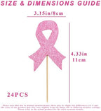 Breast Cancer Cupcake Toppers, 24 Pack Pink Ribbon Cupcake Decorations for Breast Cancer Awareness Month, Paper Breast Cancer Awareness Cupcake Toppers for Fundraisers, Events & Support Parties