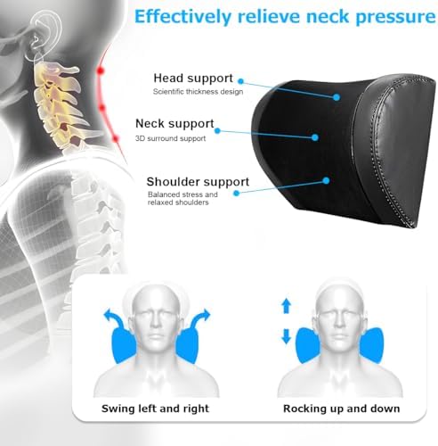 Mandark Car Neck Pillow, Memory Foam Vehicles Adjustable Support Headrest Pillow with Hook ＆ Tablet Phone Holder Mount, Multifunctional Auto Interior Accessories, Universal for SUV RV Truck (Black)