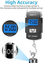 MEIYA Fish Scale 110lb/50kg Digital Fishing Scale with Backlit LCD, Portable Handle, Stainless Steel Hook & 2 AAA Batteries – Reliable Fishing Gear & Great Fishing Gifts for Men