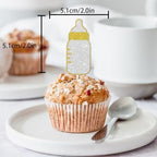 18pcs Gold Glitter Feeding Bottle Beer Dessert Cupcake Topper Pick for Baby Shower Beer Theme Decor Supplies Men Happy Birthday Decorations