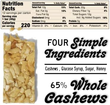 South 40 Snacks Pistachio and Cashew Bars, Extra Crunchy Nut Snack Bar, Simple Ingredients, Honey and Sugar, Unique Delicious Healthy Nut Clusters(40g Bar, Pack of 12)
