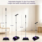 Broom and Dustpan Set, Upright Purple Broom with Dustpan Combo Set 51" Long Handle, Self Cleaning Dust Pan for Home, Kitchen and Office