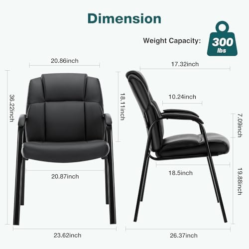 OLIXIS Waiting Room Chairs, Leather Office Desk Reception Guest Stationary Side Chair with Padded Arms for Home Conference Lobby Area Meeting Church Medical Clinic Elderly Student