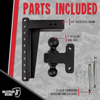 BulletProof Hitches - 3.0" Adjustable Heavy Duty Trailer Hitch (22,000 lb. Rating) - 14" Drop/Rise Trailer Hitch with 2" & 2-5/16" Dual Ball - Powder Coat, Solid Steel, Corrosion-Resistant