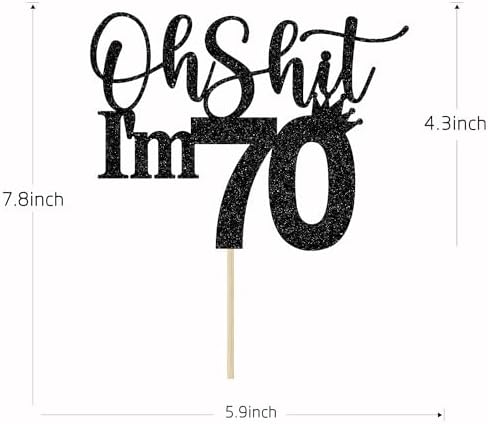 70th Birthday Cake Topper, Happy 70th Birthday Cake Decorations, 70 and Fabulous, Cheers to 70 Years, Funny 70th Birthday Party Decorations Black Glitter