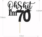 70th Birthday Cake Topper, Happy 70th Birthday Cake Decorations, 70 and Fabulous, Cheers to 70 Years, Funny 70th Birthday Party Decorations Black Glitter