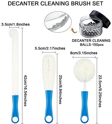 Boao 3 Pcs Decanter Cleaning Brush Wine Glass Decanter Flexible Bottle Brush Set with Cleaning Beads Household Tools for Bottle Goblets Glasses Cups (Blue)