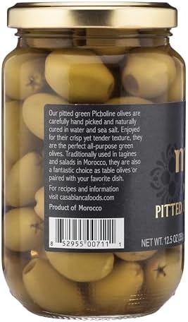 Mina Green Olives Pitted, 12.5 oz - Delicious Pitted Green Olives, Keto and Paleo Snack, Hand Picked, Naturally Cured, Gluten Free, Low Carb, Vegan, Non GMO and Kosher