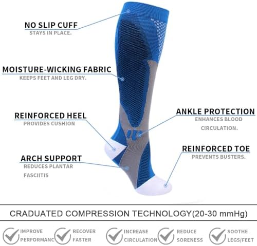 Double Couple 5 Pairs Wide Calf Compression Socks for Men Women Extra Plus Size Knee High Support