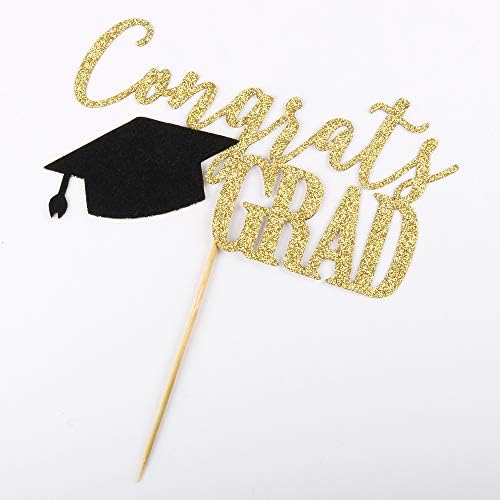 PALASASA Congrats Grad Cake Topper, 2026 Graduate Party Decorations (Gold 6.6inch)