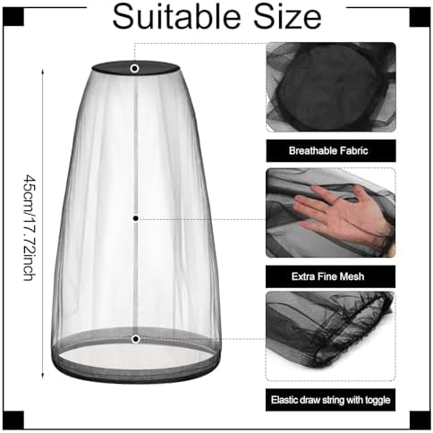 Funtery 12 Pcs Mosquito Head Mesh Face Fly Netting Hood Protecting Sun Fishing Hat with Net for Men Women(Black)