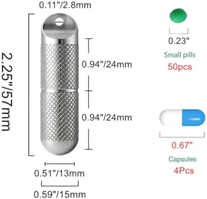 2 Compartments Design Titanium Portable Keychain Pill Holder, Waterproof Pill Box Container Mini Pill Organizer for Travel Purse Pocket