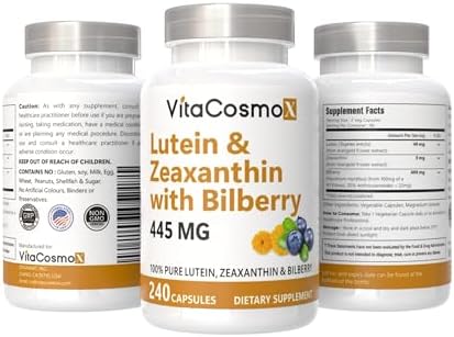 Lutein with Zeaxanthin, Vegan Capsules, 240 Count, 40 mg Lutein + 4 mg Zeaxanthin per Serving, Non-GMO, Gluten-Free