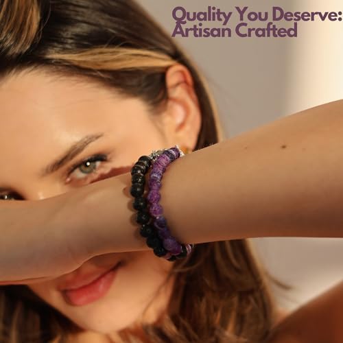 Set Of 2 Couples Bracelet Magnetic Healing Natural Bead Stone Stretch Bracelet Unisex Anniversary, Friendship, Valentine, Christmas Gift