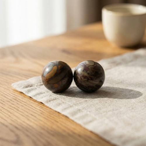2pcs Baoding Balls 0.98" Chinese Meditation Balls for Small Hands, Solid Natural Stone Hand Exercise Massage for Therapy & Stress Relief for Beginners (No Chime)