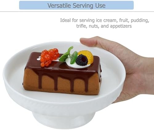 EIKS Ceramic Footed Bowl Display Stand Plate for Serving Fruit Salad Nuts Desserts Ice Cream Pudding (Dia. 8-inch)