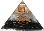Orgone Pyramid with Black Tourmaline Selenite Crystal and Healing Coil Quartz Point - Natural Healing Stones Orgonite Energy Generator for Yoga Meditation