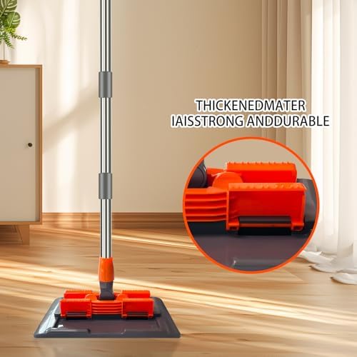 Professional Microfiber Mop Includes 2 Reusable Mops Head and 1 Scrub Brush Ideal for Hardwood and Tile Floor Cleaning Stainless Steel Telescopic Handle Rotating mop Head