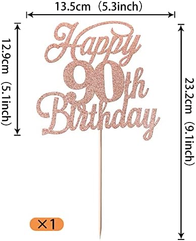 Rsstarxi 1 Pack Happy 90th Birthday Cake Topper Glitter 90 & Fabulous Cheers to 90 Years Old Birthday Cake Pick for Celebrating 90th Birthday Anniversary Party Cake Decorations Supplies Rose Gold