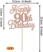 Rsstarxi 1 Pack Happy 90th Birthday Cake Topper Glitter 90 & Fabulous Cheers to 90 Years Old Birthday Cake Pick for Celebrating 90th Birthday Anniversary Party Cake Decorations Supplies Rose Gold