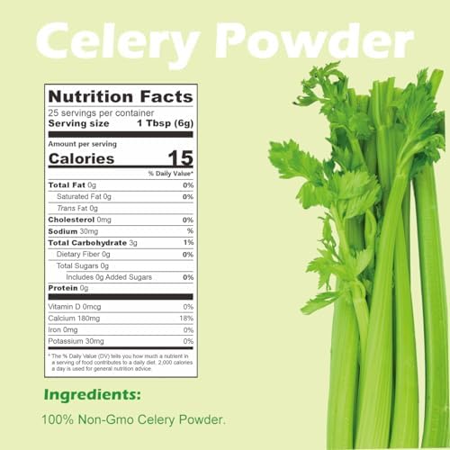 ORGFUN Celery Powder 100% Nature Fresh Celery Juice Powder, Locally Sourced No Additives Gluten Free Prefer for Drinks, Smoothies 5.3 Oz