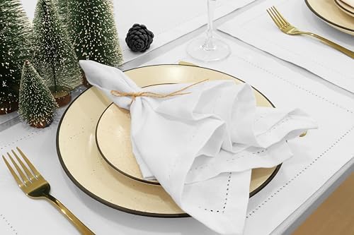 PurpleEssences Set of 12 Hemstitch Cloth Dinner Napkins 100% Cotton - Soft Durable Washable - Ideal for Wedding Spring Easter Summer - Perfect Everyday Use Table Linen 18x18 - White